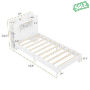 Twin Size Wooden Platform Bed Frame with Bookcase Headboard-White Toddler Beds