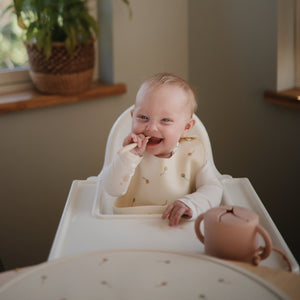 Mushie Silicone Baby Bib Adjustable Neck Strap Deep Pocket