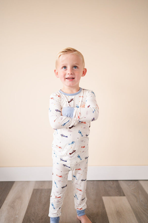 Vintage Airplane Bamboo Kids Pajama Set