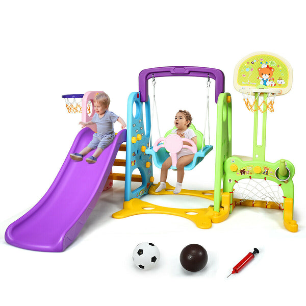 6-in-1 Climber Swing Basketball Hoop Football Gate for Kids - Height Adjustable