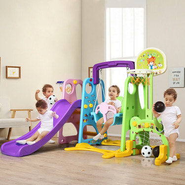6-in-1 Climber Swing Basketball Hoop Football Gate for Kids - Height Adjustable