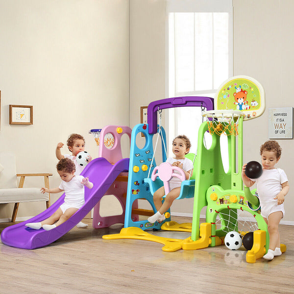 6-in-1 Climber Swing Basketball Hoop Football Gate for Kids - Height Adjustable