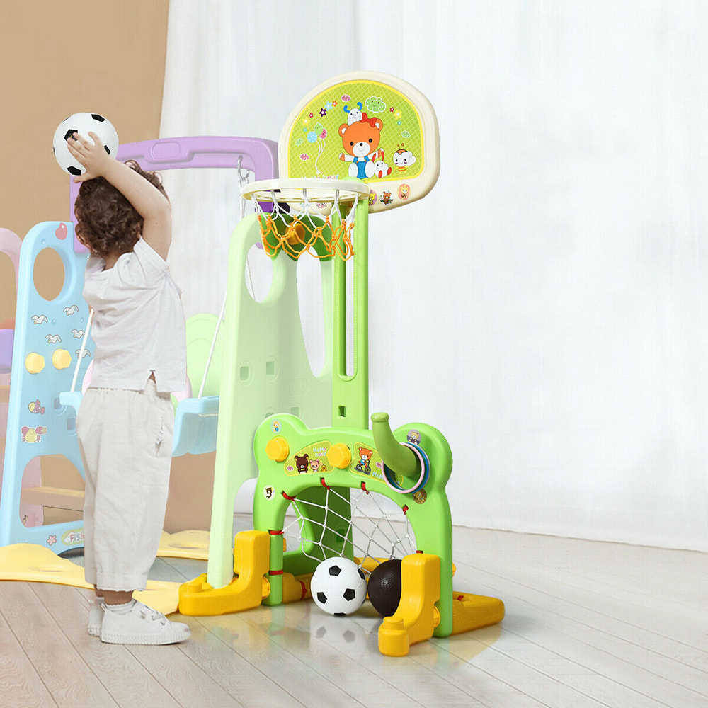 6-in-1 Climber Swing Basketball Hoop Football Gate for Kids - Height Adjustable