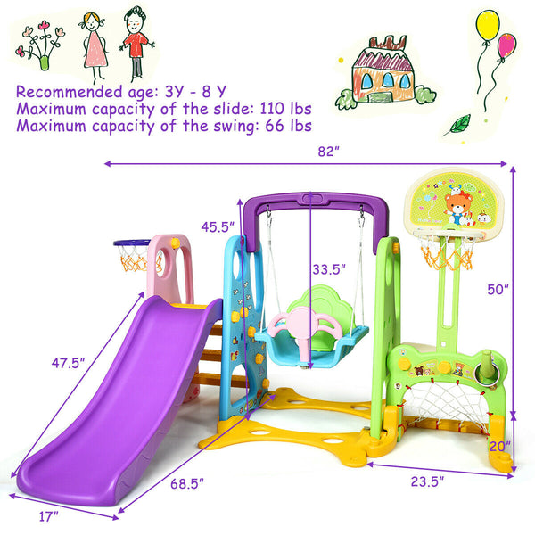 6-in-1 Climber Swing Basketball Hoop Football Gate for Kids - Height Adjustable