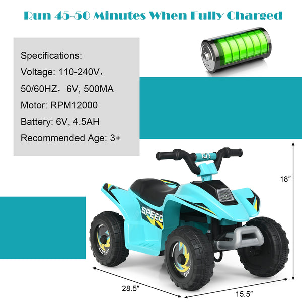 6V Kids Electric ATV 4 Wheels Ride-On Toy - Rechargeable