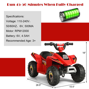 6V Kids Electric ATV 4 Wheels Ride-On Toy - Rechargeable