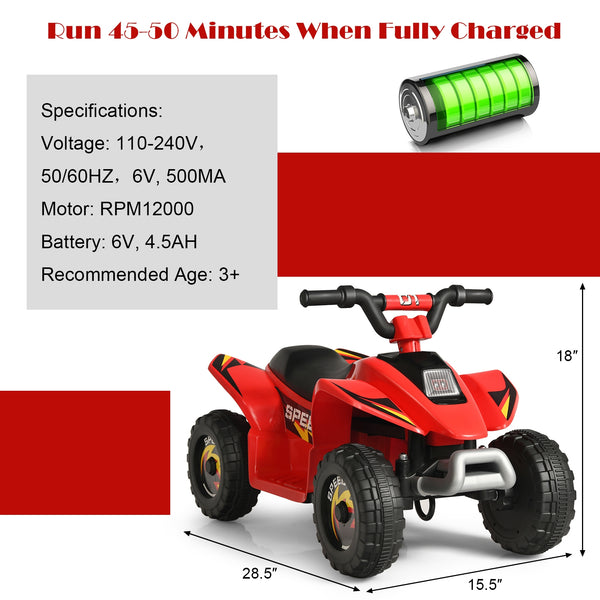 6V Kids Electric ATV 4 Wheels Ride-On Toy - Rechargeable
