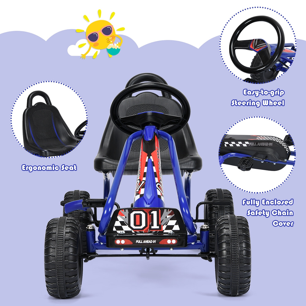 4 Wheel Pedal Powered Ride On with Adjustable Seat - Educational for Kids