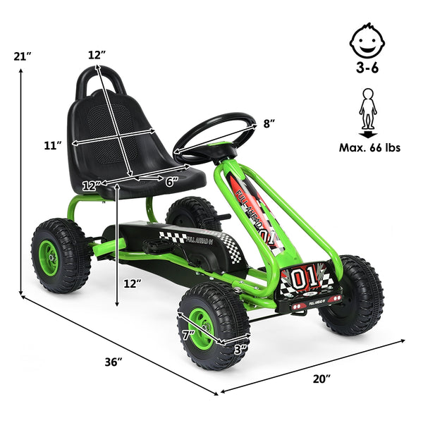 4 Wheel Pedal Powered Ride On with Adjustable Seat - Educational for Kids