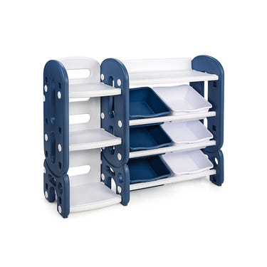 Kids toy storage organizer with bins and multi-layer shelf for bedroom or playroom, perfect for keeping toys tidy.