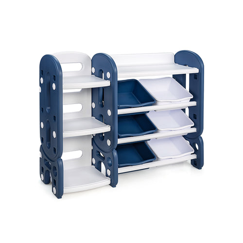 Kids toy storage organizer with bins and multi-layer shelf for bedroom or playroom, perfect for keeping toys tidy.