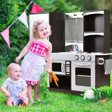 Kids Wooden Modern Kitchen Cooking Pretend Play Set - Realistic