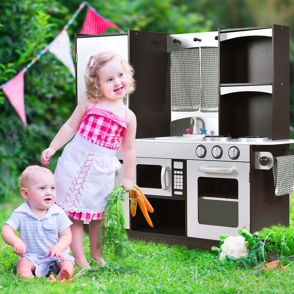 Kids Wooden Modern Kitchen Cooking Pretend Play Set - Realistic