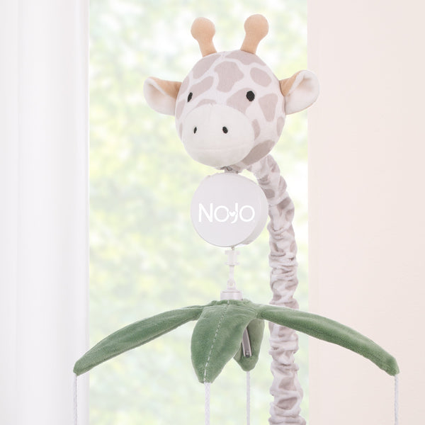 Plush Giraffe Taupe, Green, and Gray Elephants and Sloth's Musical Mobile
