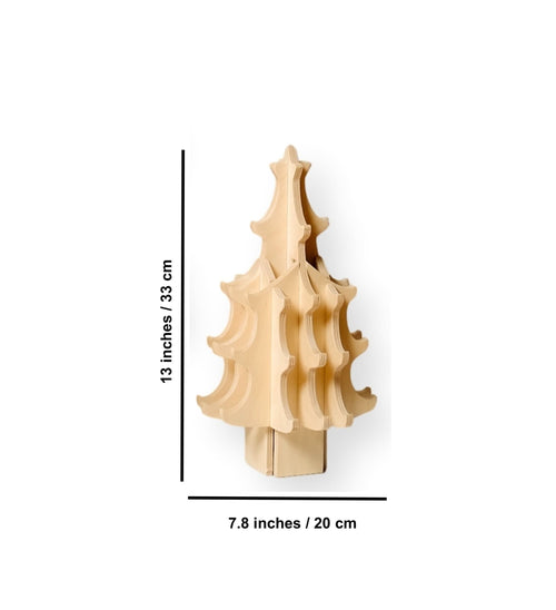 Montessori wooden Christmas tree with colorful felt ornaments, perfect for festive baby playtime. Angle 5 view.