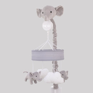 Plush Elephant Gray and White Puffy Clouds Musical Mobile