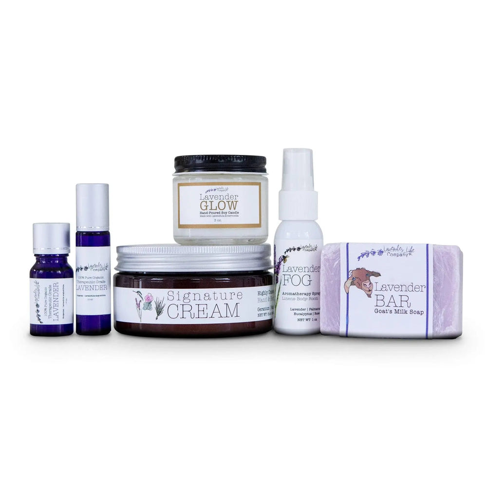 "Ultimate Lavender Gift Set: lotion, soap, candle & more for baby care, perfect apothecary gift."