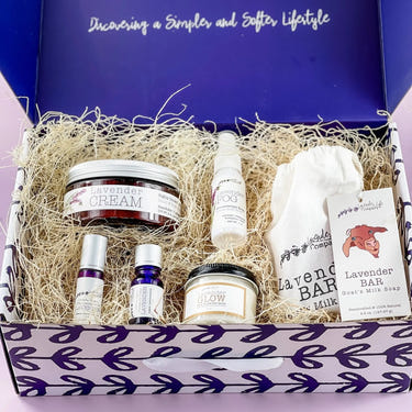 "Ultimate Lavender Gift Set: lotion, soap, candle & more for baby care, perfect apothecary gift."
