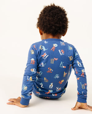 Ultimate Pajama Set in Good Vibes ABC Navy for babies, showcasing cozy and stylish design from angle 3.
