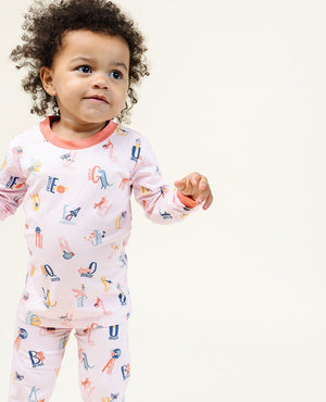 Ultimate Pajama Set in Good Vibes ABC Pink for babies, showcasing a cozy and stylish design from angle 3.