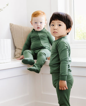 Ultimate Pajama Set in Moss for babies, featuring soft fabric and cozy design, angle view 5.