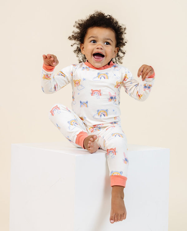 Ultimate Pajama Set in Rainbow Critters for babies, featuring colorful, playful designs for comfort and style.