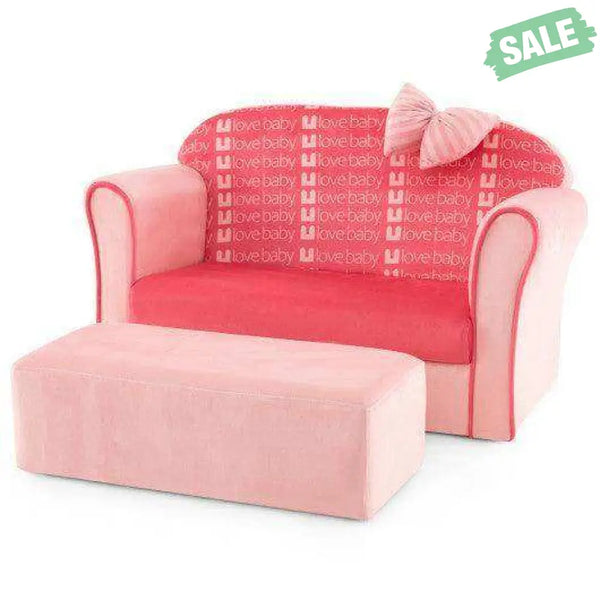 Ultra Soft Velvet Kids Sofa Chair Toddler Couch with Ottoman-Pink Kids Chairs & Seating