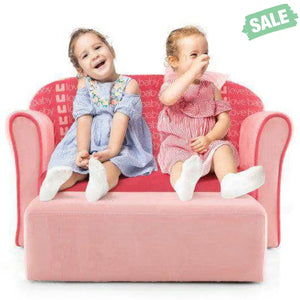 Ultra Soft Velvet Kids Sofa Chair Toddler Couch with Ottoman-Pink Kids Chairs & Seating
