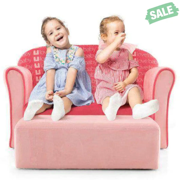 Ultra Soft Velvet Kids Sofa Chair Toddler Couch with Ottoman-Pink Kids Chairs & Seating
