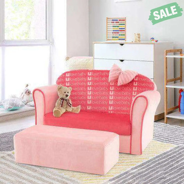 Ultra Soft Velvet Kids Sofa Chair Toddler Couch with Ottoman-Pink Kids Chairs & Seating