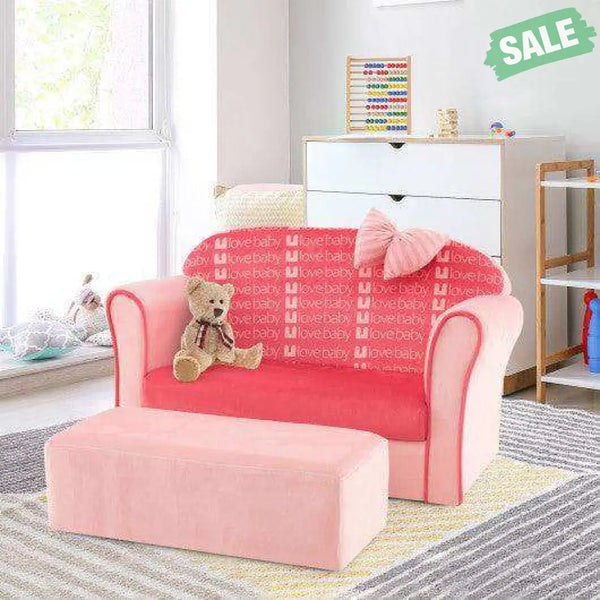 Ultra Soft Velvet Kids Sofa Chair Toddler Couch with Ottoman-Pink Kids Chairs & Seating