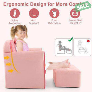 Ultra Soft Velvet Kids Sofa Chair Toddler Couch with Ottoman-Pink Kids Chairs & Seating