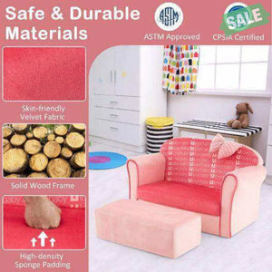 Ultra Soft Velvet Kids Sofa Chair Toddler Couch with Ottoman-Pink Kids Chairs & Seating