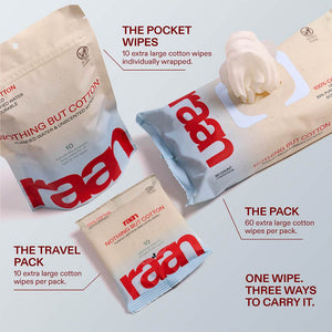 UNBLEACHED, 100% COTTON WATER WIPES. 60 COUNT PACKS