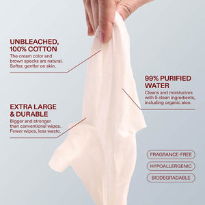 UNBLEACHED, 100% COTTON WATER WIPES. 60 COUNT PACKS