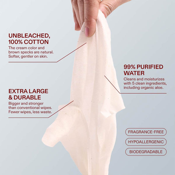 UNBLEACHED, 100% COTTON WATER WIPES. 60 COUNT PACKS