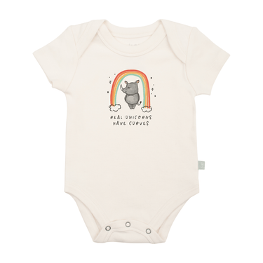 Graphic unicorn curves short sleeve bodysuit for babies, perfect for playful and stylish outfits.