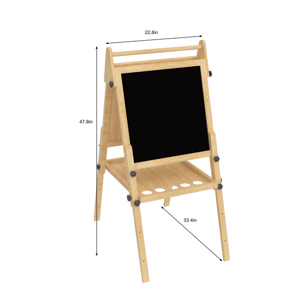 Foldable kids easel at angle 7, featuring 3 adjustable heights for drawing and painting indoors.