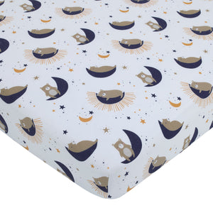 Goodnight Sleep Tight White and Blue Koala, Sloth, Bear, Star, and Moon 4 Piece Nursery Crib Bedding Set - Comforter, 100% Cotton Fitted Crib Sheet, Crib Skirt, and Storage