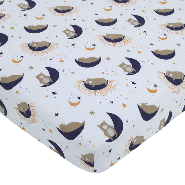 Goodnight Sleep Tight White and Blue Koala, Sloth, Bear, Star, and Moon 4 Piece Nursery Crib Bedding Set - Comforter, 100% Cotton Fitted Crib Sheet, Crib Skirt, and Storage