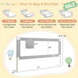76.8 Inch Baby Bed Rail with Double Safety Child Lock Gray