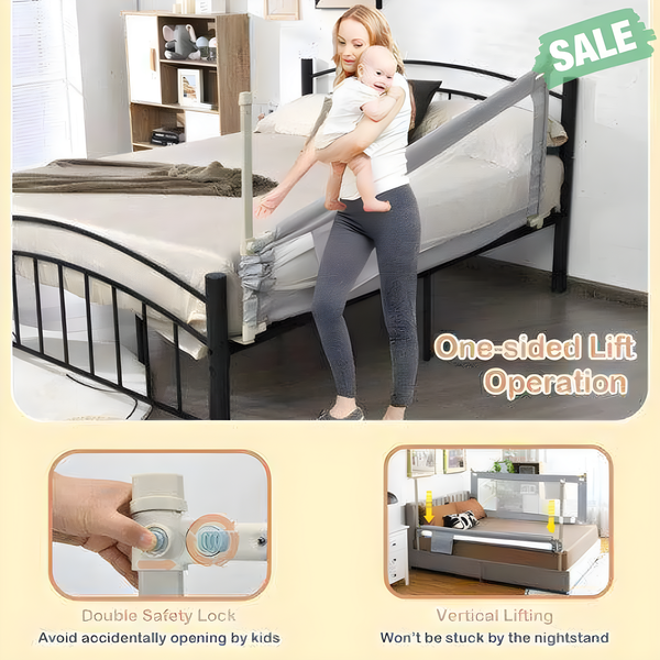 76.8 Inch Baby Bed Rail with Double Safety Child Lock Gray