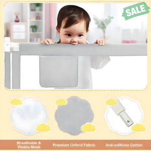 76.8 Inch Baby Bed Rail with Double Safety Child Lock Gray