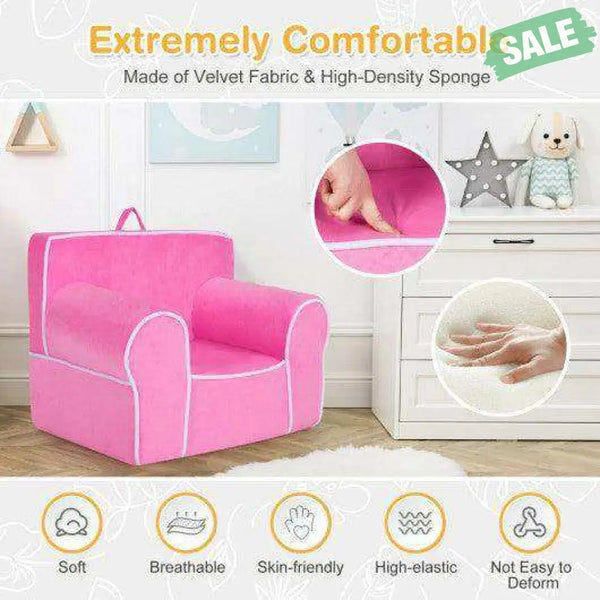 Upholstered Kids Sofa with Velvet Fabric and High-Quality Sponge-Pink Pink Kids Chairs & Seating