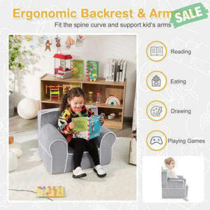 Upholstered Kids Sofa with Velvet Fabric and High-Quality Sponge-Pink Kids Chairs & Seating