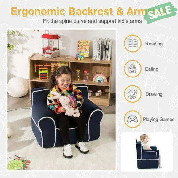 Upholstered Kids Sofa with Velvet Fabric and High-Quality Sponge-Pink Kids Chairs & Seating