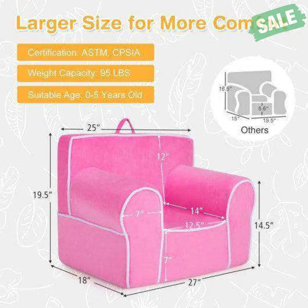 Upholstered Kids Sofa with Velvet Fabric and High-Quality Sponge-Pink Kids Chairs & Seating