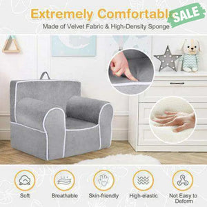 Upholstered Kids Sofa with Velvet Fabric and High-Quality Sponge-Pink Gray Kids Chairs & Seating