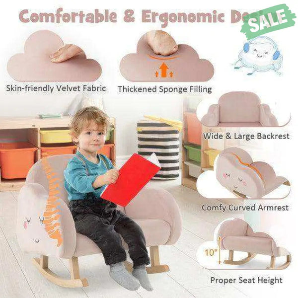 Upholstered Toddler Rocker with Solid Wood Legs and Non-slip Foot Pads-Pink Kids Chairs & Seating