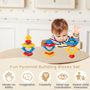 5-Piece Kids Toddler Wooden Curved Back Activity Table and Chair Set with Toy Bricks